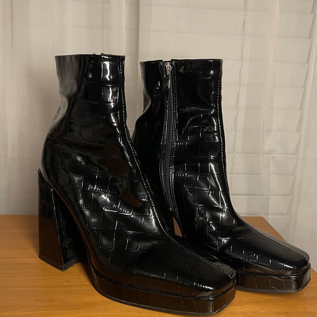 Black Leather Crocodile Boots